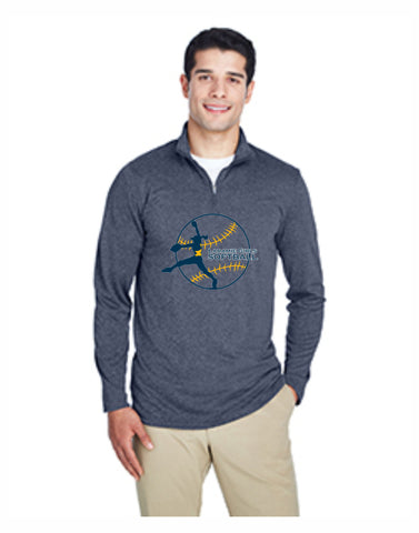E - Laramie Girls Softball UltraClub Men's Cool & Dry Heathered Performance Quarter-Zip