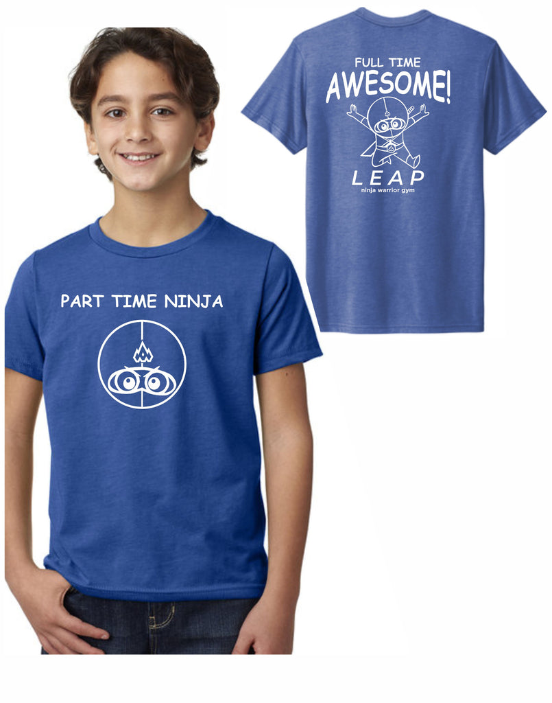F3 - Leap Part Time Ninja Youth T (Royal) - Front and Back Print